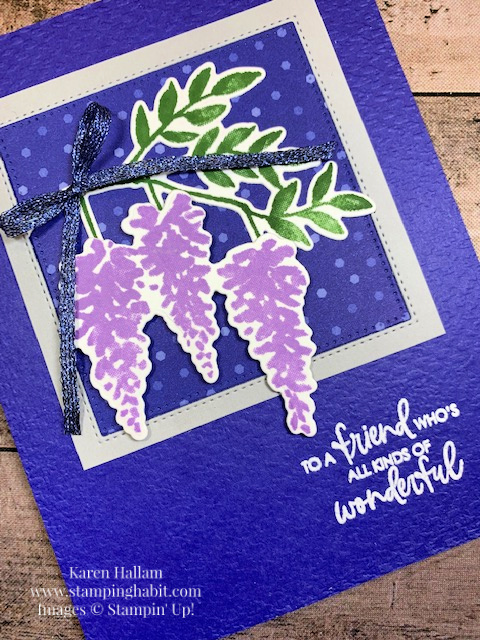 wisteria wishes bundle, starry sky dsp, tasteful textile embossing folder, stylish shapes dies, new in color, stampin up, karen hallam