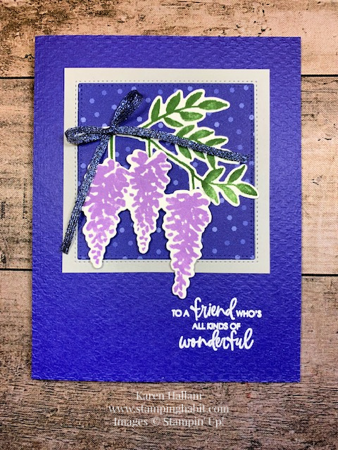 wisteria wishes bundle, starry sky dsp, tasteful textile embossing folder, stylish shapes dies, new in color, stampin up, karen hallam