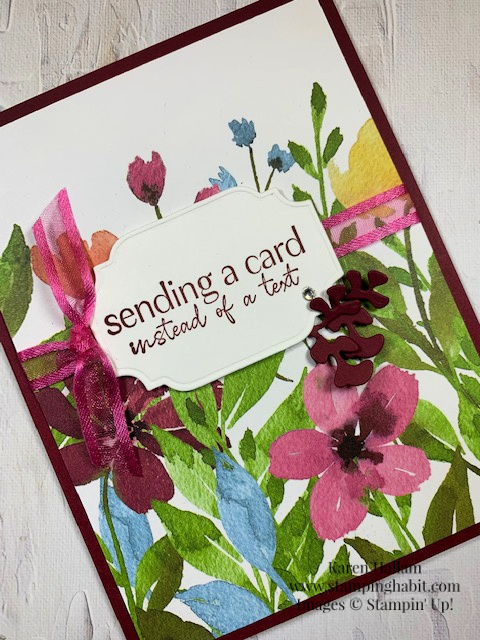 flowing flowers, all that dies, natural prints dies, awash in beauty dsp, all-occasion card idea, stampin up, karen hallam
