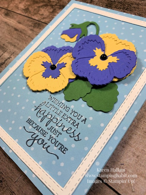 pansy patch bundle, stitched rectangle dies, heat embossing technique, ccmc722, stampin up, karen hallam