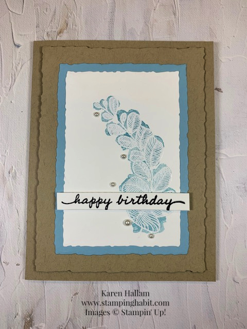 uniquely artistic, happiness abounds, deckled rectangle dies, embossing technique, birthday card idea, pp593, stamping up, karen hallam