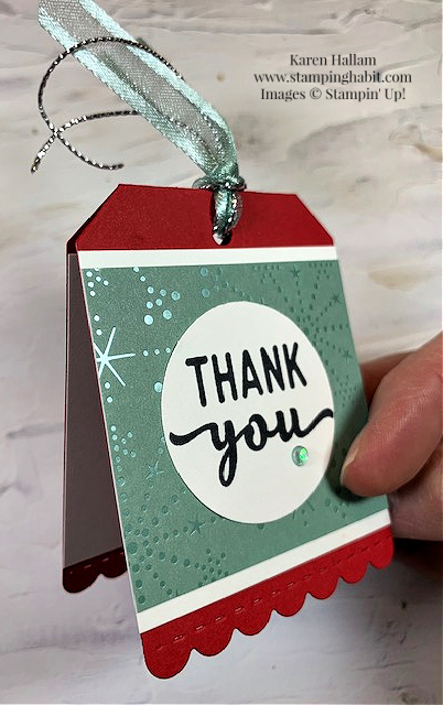 celebrations tags dies, charming sentiments, festive foils specialty paper, thank you tag idea, stampin up, karen hallam