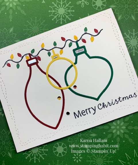 spruced up bundle, stitched with whimsy dies, Less Is More card challenge, Christmas card idea, stampin up, karen hallam