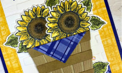 cheerful basket bundle, celebrate sunflowers, sunflowers dies, brick & mortar 3D embossing folder, tea boutique 6 x 6 dsp, multi-occasion card idea, stampin up, karen hallam