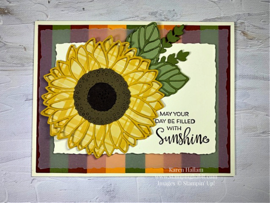 sunflowers dies, deckled rectangle dies, autumn card idea, stampin up, karen hallam