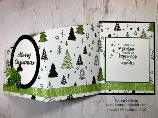 celebrate with tags, decorate with happiness, christmas banner dies, framed florets dies, celebrate everything dsp, fun fold card idea, stampin up, karen hallam