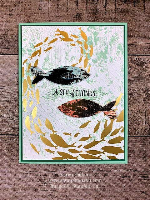 a fish & a wish bundle, by the bay dsp, dry brushed metallic specialty dsp, thank you card idea, stampin up, karen hallam