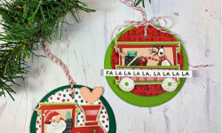 santa express DSP, stylish shapes dies, Christmas/holiday gift tags, CASEing coast to coast, stampin up, karen hallam