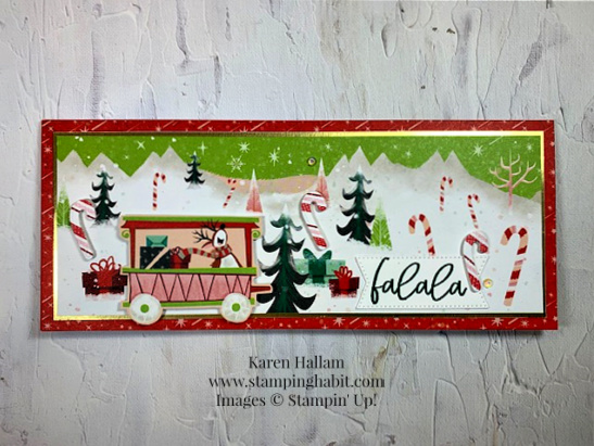 framed & festive, santa express dsp, stylish shapes dies, slimline card, christmas/holiday card idea, stampin up, karen hallam