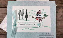 snowman magic bundle, deckled rectangle dies, wave dies, thank you card idea, stampin up, karen hallam