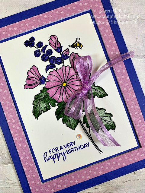beautifully happy, dainty flowers dsp, two-step stamping, birthday card idea, pals' blog hop, stampin up, karen hallam