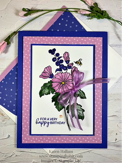beautifully happy, dainty flowers dsp, two-step stamping, birthday card idea, pals' blog hop, stampin up, karen hallam