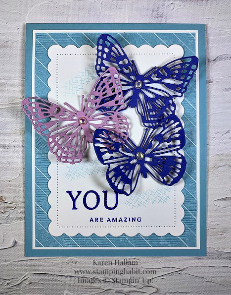 sentimental park, brilliant wings dies, scalloped contours die, into the clouds embossing folder, ccmc754, card of encouragement, stampin up, karen hallam