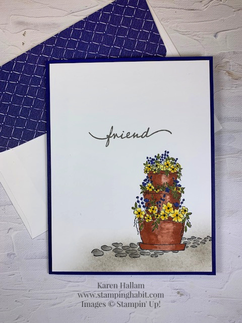 scenic garden, happiness abounds, caseing coast to coast, clean & simple card idea, masking technique, stampin up, karen hallam