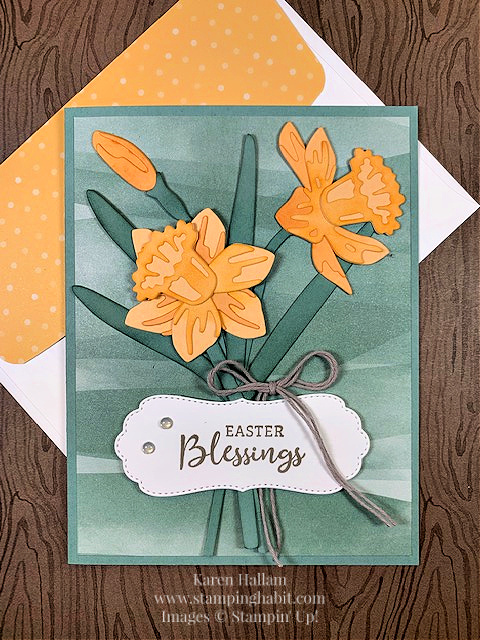 daffodil daydream, daffodil dies, delicate desert dsp, potted succulents dies, ccmc760 color challenge, easter card idea, stampin up, karen hallam