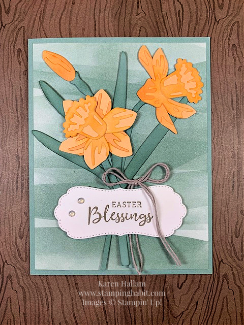 daffodil daydream, daffodil dies, delicate desert dsp, potted succulents dies, ccmc760 color challenge, easter card idea, stampin up, karen hallam