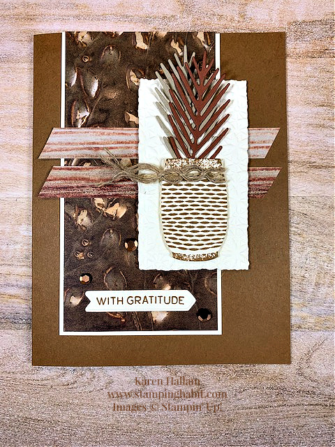 earthen textures bundle, earthen elegance dsp, natural wavy trim, #ccmc769, thank you card idea, stampin up, karen hallam