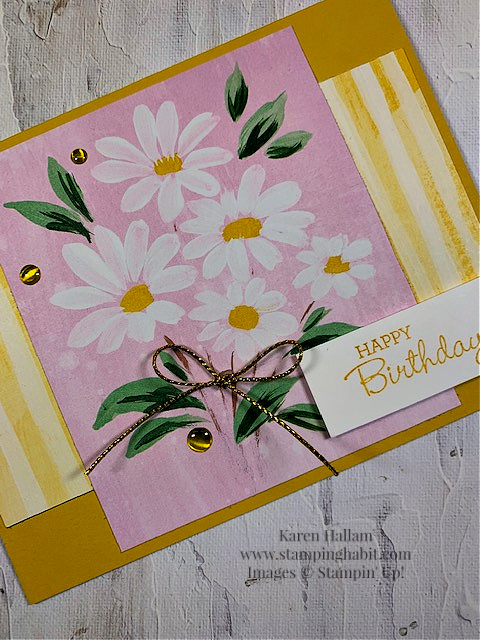 fresh as a daisy dsp, pansy patch, birthday card idea, #tttc206, stampin up, karen hallam