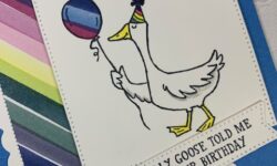 silly goose, bright & beautiful dsp, birthday card idea, paper piecing technique, stampin up, karen hallam