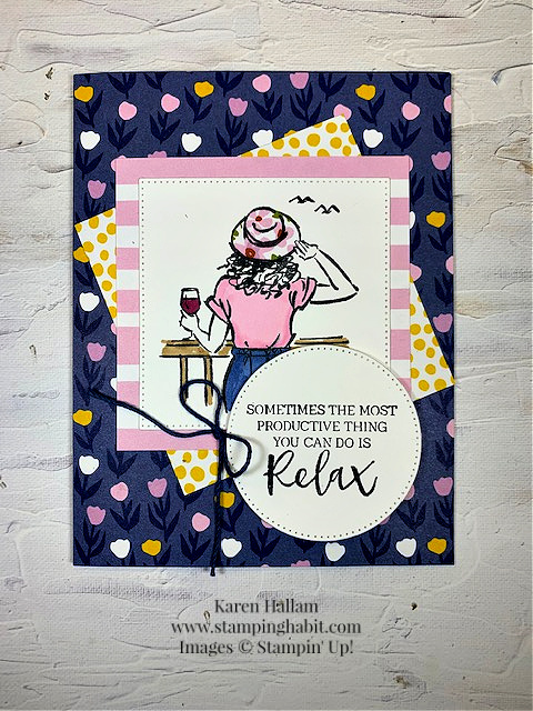 in the moment, delightfully eclectic dsp, stylish shapes dies, coloring with blends technique, CCMC776, stampin up, karen hallam
