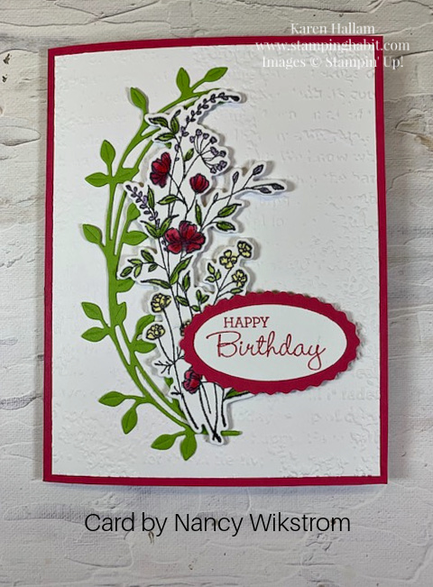 dainty delight stamps and dies, timeworn type embossing folder, coloring with blends, brithday card idea, stampin up, karen hallam