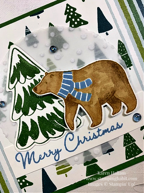 beary cute bundle, a walk in the forest dsp, deckled circles dies, Christmas/holiday card idea, stampin up, karen hallam