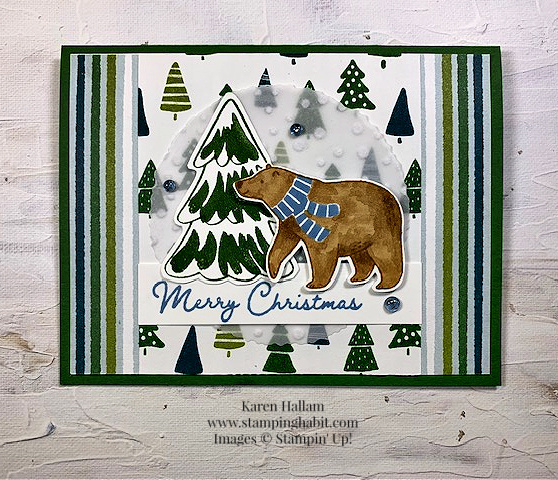 beary cute bundle, a walk in the forest dsp, deckled circles dies, Christmas/holiday card idea, stampin up, karen hallam