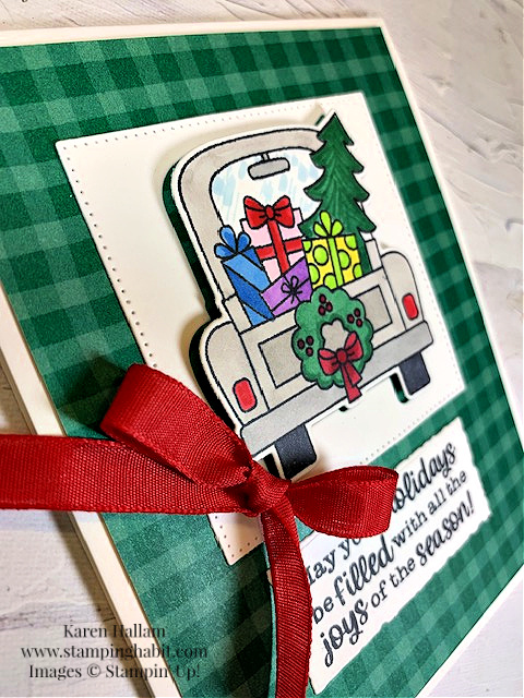 joy of christmas dsp, stylish shapes dies, deckled rectangles, #tttc229, christmas/holiday card idea, stampin up, karen hallam