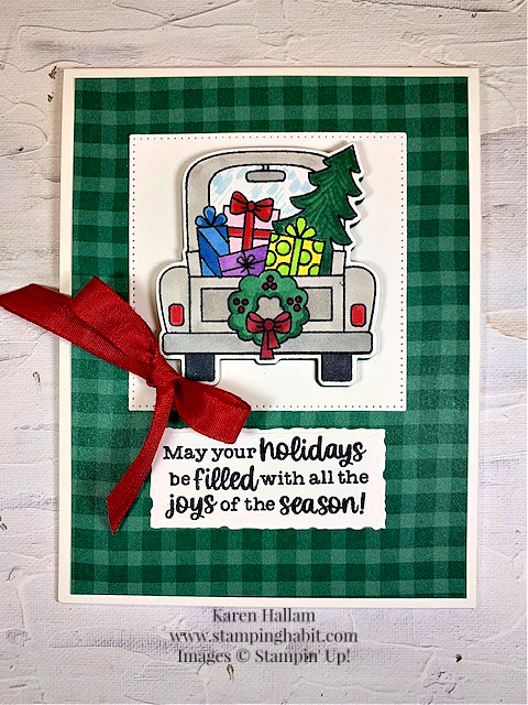 joy of christmas dsp, stylish shapes dies, deckled rectangles, #tttc229, christmas/holiday card idea, stampin up, karen hallam