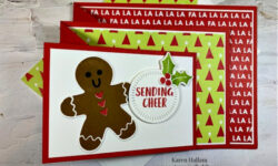 sending cheers bundle, merry bold & bright dsp, radiating stitches dies, christmas card idea, fun fold idea, stampin up, karen hallam