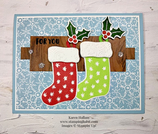 sending cheer bundle, joy of christmas dsp, a walk in the forest dsp, create with connie & mary sketch challenge, christmas/holiday card idea, stampin up, karen hallam