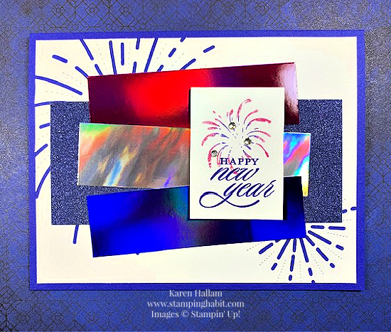 light the sky bundle, brightest glow, holographic specialty paper, new year card idea, stampin up, karen hallam