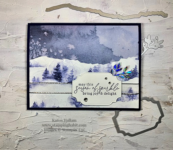 magical meadow, winter meadow dsp, all that dies, gorgeously made dies, pals' blog hop, winter card idea, stampin up, karen hallam
