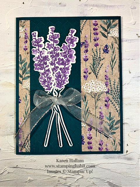 painted lavender bundle, perennial lavender dsp, softly sophisticated embossing folder, textured floral, garden meadow, birthday card idea, stampin up, karen hallam