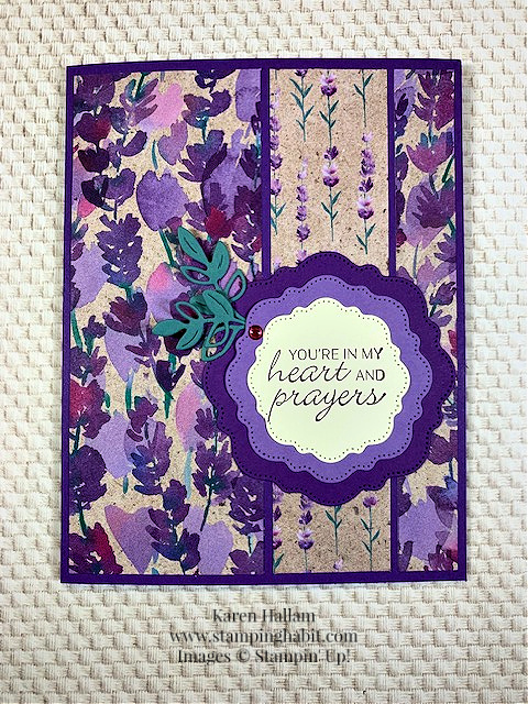so sincere, perennial lavender dsp, thoughtful expressions dies, ccmc802, sympathy or thinking of you card idea, stampin up, karen hallam