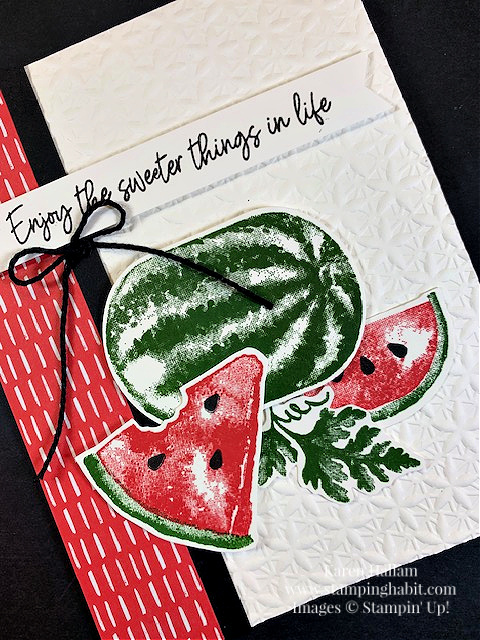 watercolor melon, sweet citrus, basics embossing folder, multi-occasion card idea, sale-a-bration item, stampin up, karen hallam