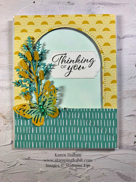 layering leaves, garden meadow dies, patchwork pieces dies, thoughtful expressions dies, ccmc806, thinking of you card idea, stampin up, karen hallam