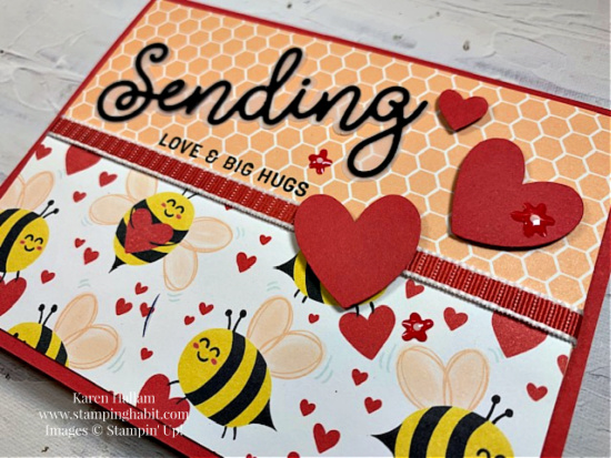 sending smiles, sending dies, bee mine dsp, bee builder punch, valentine card idea, #tttc240, stampin up, karen hallam