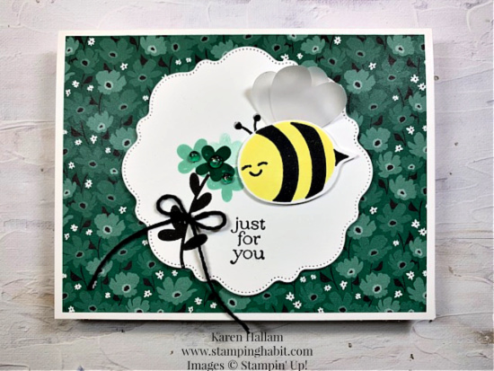 bee my valentine punch bundle, thoughtful expressions dies, sunny days dsp, friend card idea, sale-a-bration item, stampin up, karen hallam