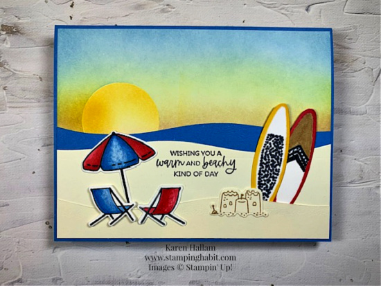 beach day bundle, paradise palms, masking, color blending, birthday card idea, stampin up, karen hallam