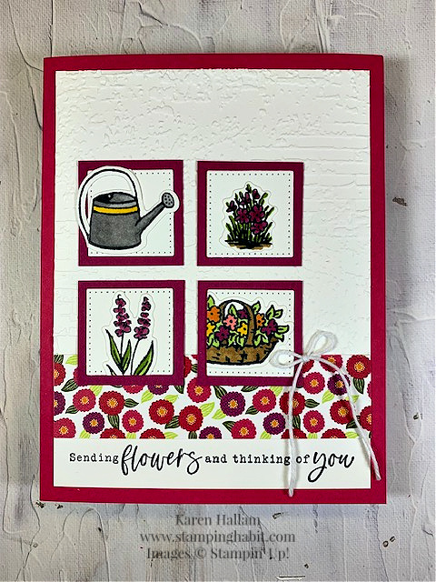 simply zinnias, garden meadow, flowering zinnias dsp, create with stamping friends challenge 813, thinking of you card idea, stampin up, karen hallam