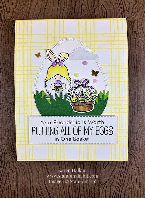 excellent eggs dies, sketched plaid, hot air balloon dies, caseing coast to coast, Easter card idea, stampin up, karen hallam