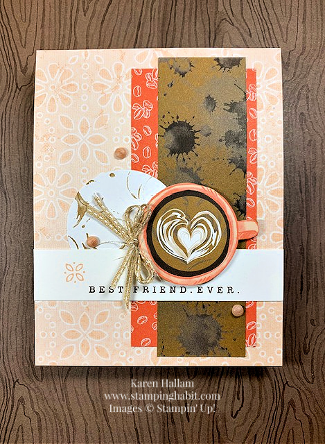 a little latte dsp, country flowers, country lace dsp, swirl dots, a friend card idea, cwsf 815, stampin up, karen hallam