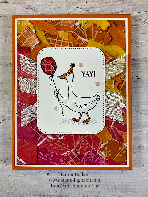 silly goose, masterfully made dsp, nested essentials dies, paper piecing, birthday card idea, stampin up, karen hallam