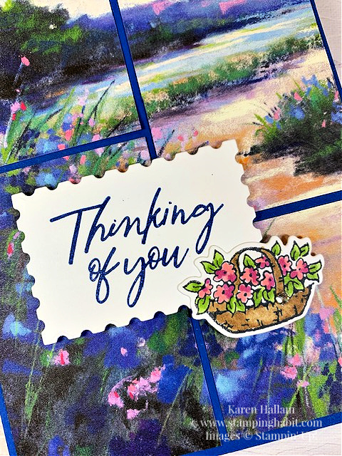 garden meadow, meandering garden dsp, perennial postage dies, CASEing coast to coast, thinking of you card idea, stampin up, karen hallam