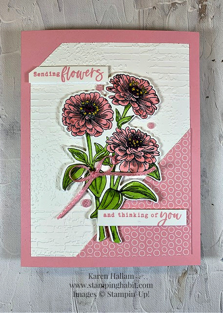simply zinnia bundle, 2024-26 in color dsp, exposed brick 3d embossing folder, thinking of you card idea, stampin up, karen hallam