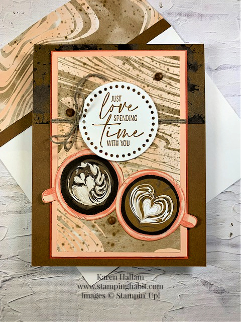 so sincere, a little latte dsp, everyday details dies, coffee themed card idea, stampin up, karen hallam