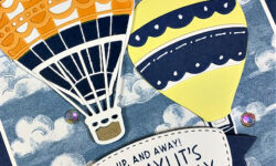 hot air balloons stamps and dies, take to the sky dsp, birthday card idea, stampin up, karen hallam