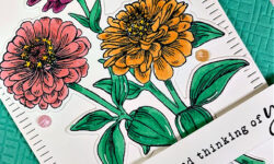 simply zinnia, garden meadow dies, basics 3d embossing folder, coloring with blends, thinking of you card idea, pals blog hop, stampin up, karen hallam