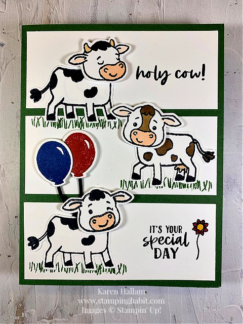 cutest cows bundle, filled with fun bundle, CASE, CSF 827, birthday card idea, stampin up, karen hallam